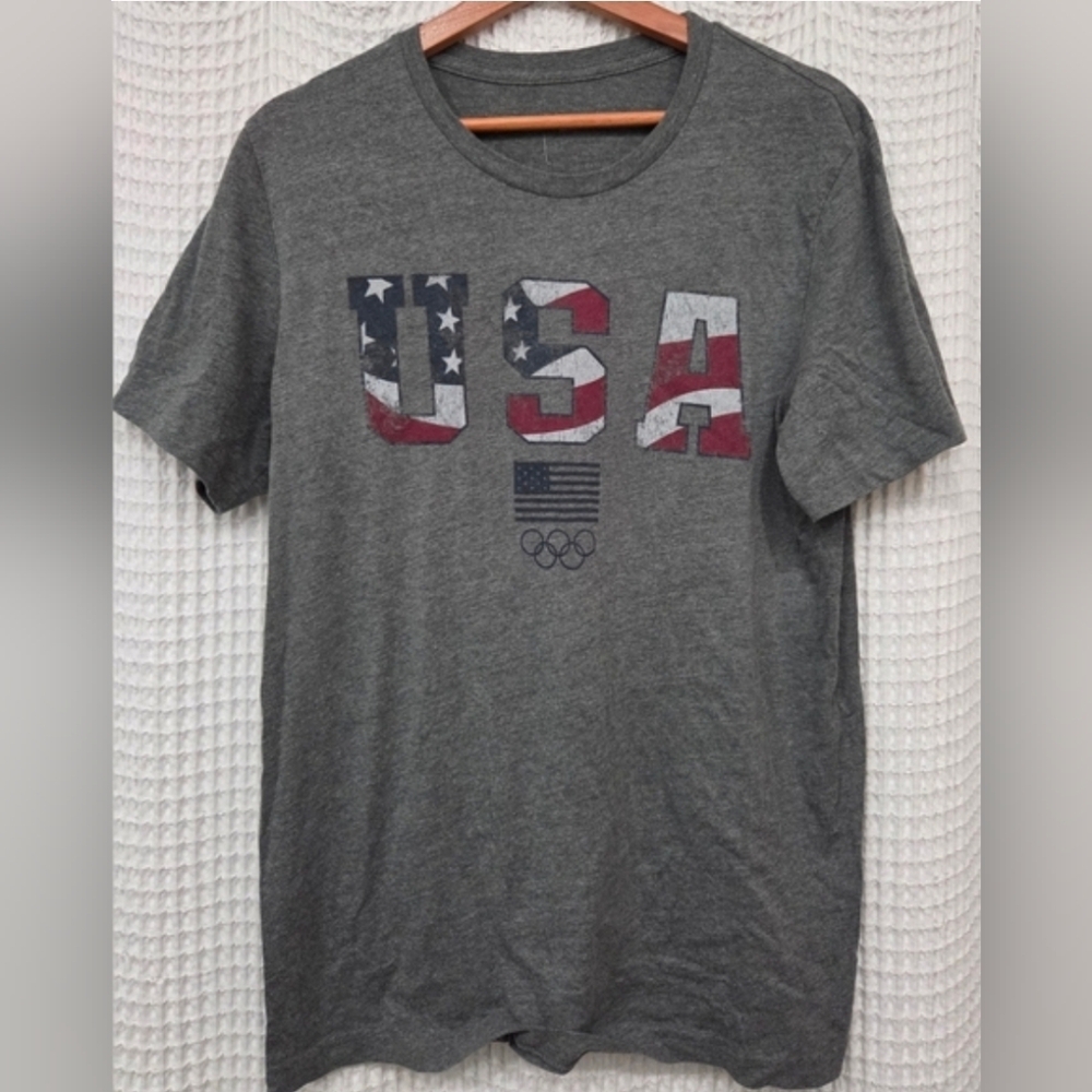 Gray TEAM USA Distressed Olmypic Rings Graphic Men's Large T-Shirt